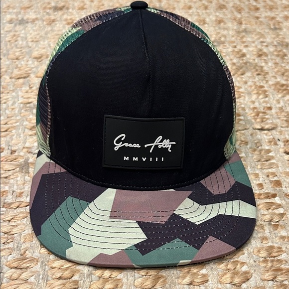 Grace Folly Other - Grace Folly Camo Trucker Hat with Black Patch